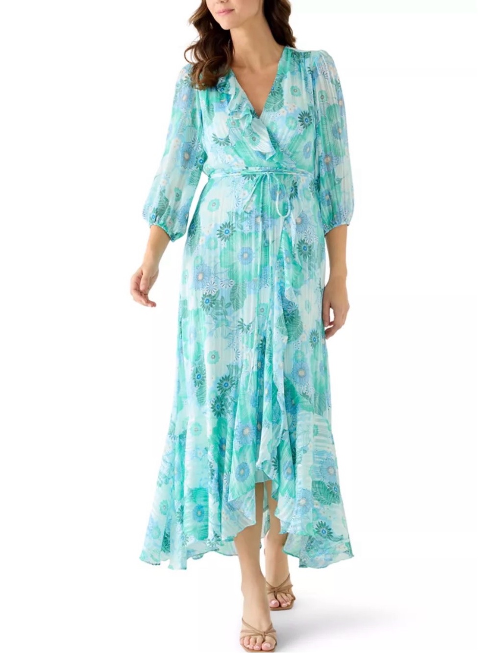 Maison Tara Watercolor Chiffon Maxi Dress in Bursting Blue Floral - Size 6